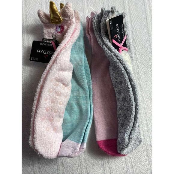 Cuddl Duds Girls Shoe Size 4-10 Lounge Crew Slipper Socks Total 4 Pr - Picture 4 of 7